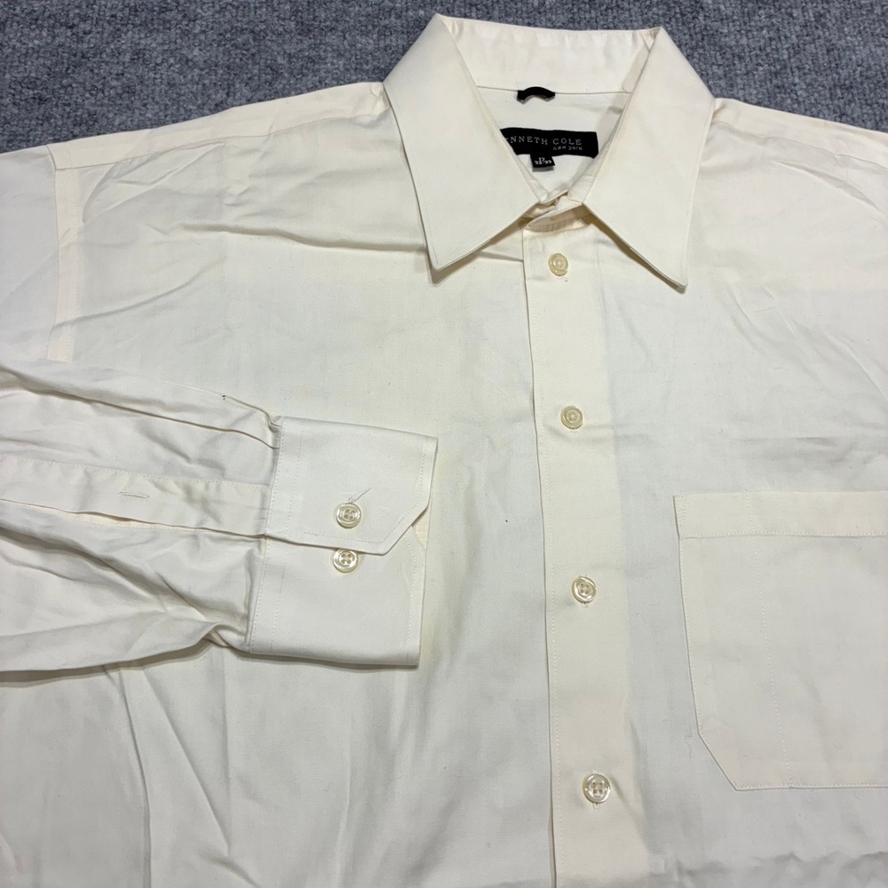 Kenneth Cole New York Dress Shirt Mens 17‎ 32-33 Ivory Long Sleeve Button Down